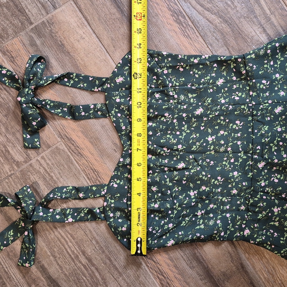 Reborn Green & Pink Floral Tie-Straps Smocked Back Lined Midi Dress, XS, Size 2 - Picture 11 of 14